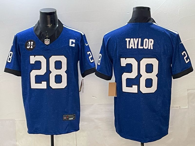 Men 2025 Nike Indianapolis Colts #28 Taylor blue Throwback 3th generation Limited NFL Jersey 03
